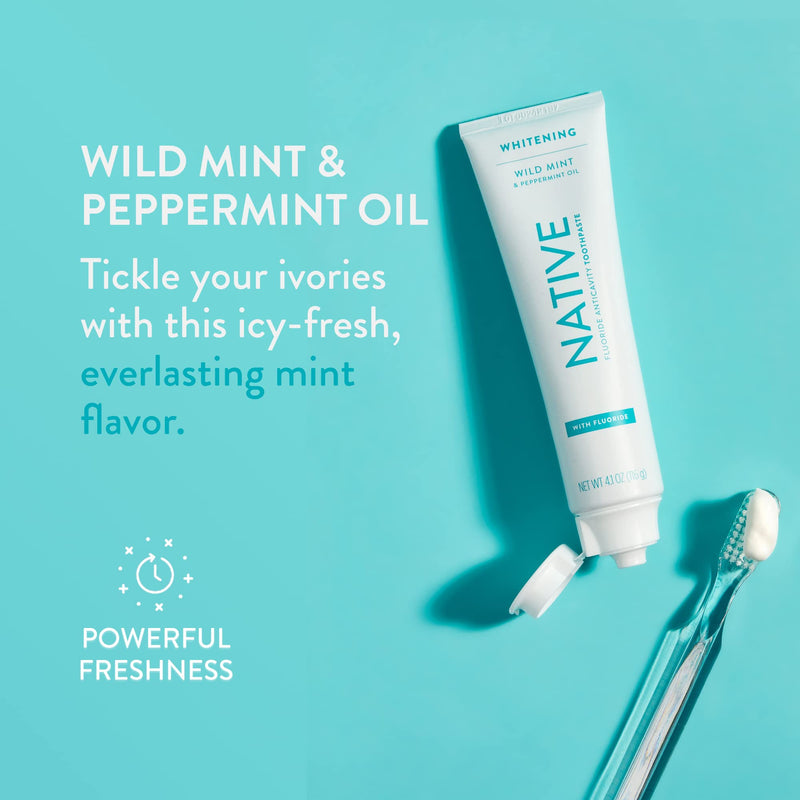 [Australia] - Native Toothpaste Made from Naturally-Derived Cleaners and Simple Ingredients That Safely Whitens Teeth, 4.1 oz, Wild Mint with Fluoride - 3 Count 