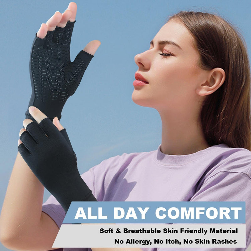 [Australia] - 2 Pairs Copper Arthritis Compression Gloves for Rheumatoid, Osteoarthritis, Carpal Tunnel Pain Relief, Compression Hand Gloves for Women & Men,Anti-Slip Fingerless Gloves for Work,Typing (L) Large 