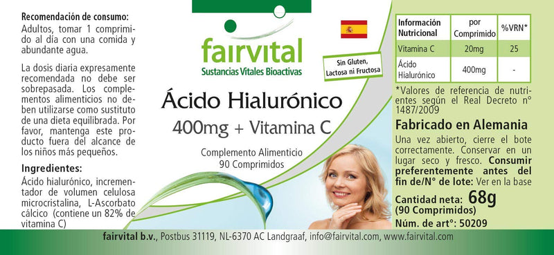 [Australia] - Fairvital | Hyaluronic acid tablets 400mg + vitamin C - HIGH DOSE - VEGAN - 90 tablets 