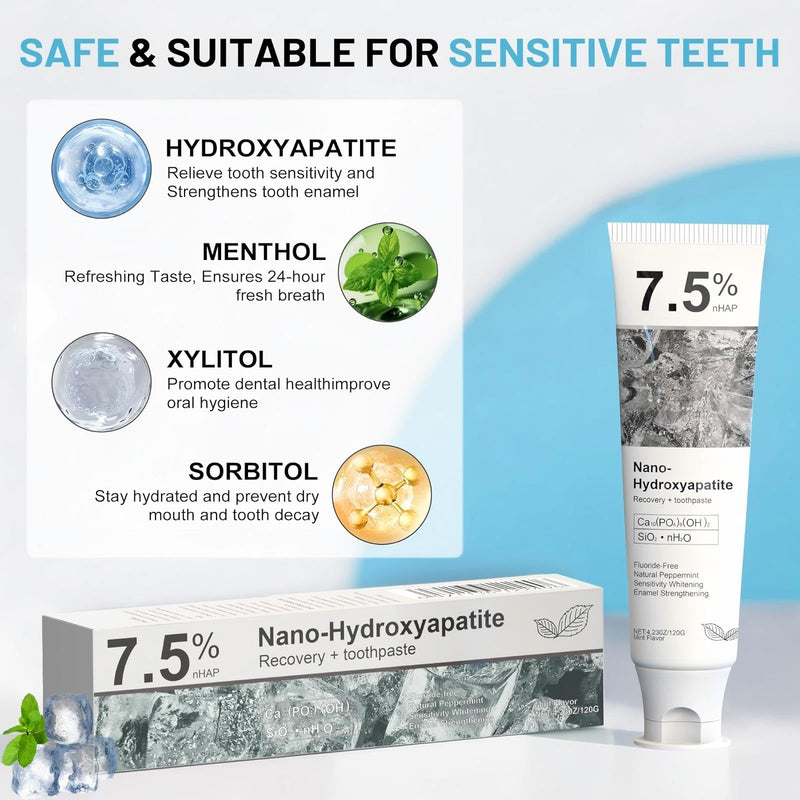 [Australia] - 7.5% Hydroxyapatite Toothpaste, Advanced Enamel Protection, Freshening Breath.Deep Cleansing, 7.5% Hydroxyapatite Whitening and Repairing Toothpaste, Fluorine-Free Formula, Containing Mild Mint.. 2pc 2 