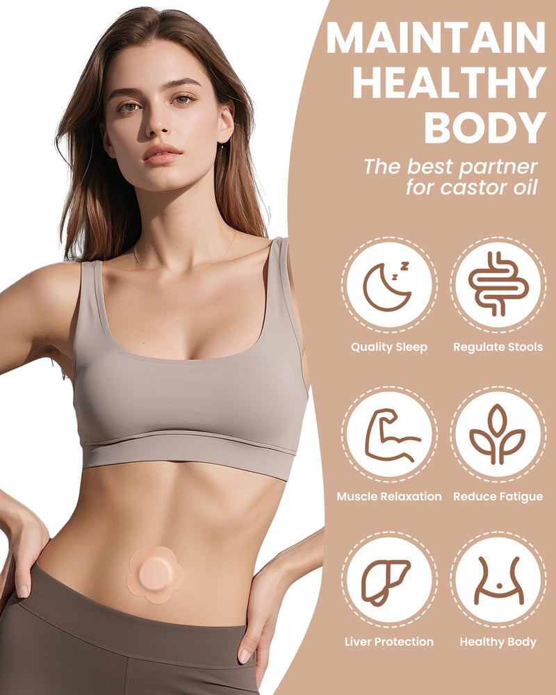 [Australia] - 54PCS Castor Oil Patches, Castor Oil Pack Wrap Disposable Organic Cotton Self-Adhesive Pads for Belly Button, Anti Leakage Design, Breathable & Portable, No Wash (Beige) 1 Count (Pack of 54) 