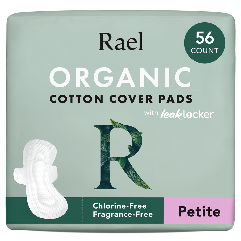 Rael Pads for Women, Organic Cotton Cover - Period Pads with Wings, Feminine Care, Sanitary Napkins, Light Absorbency, Unscented, Ultra Thin (Petite, 56 Count) 56 Count (Pack of 1)