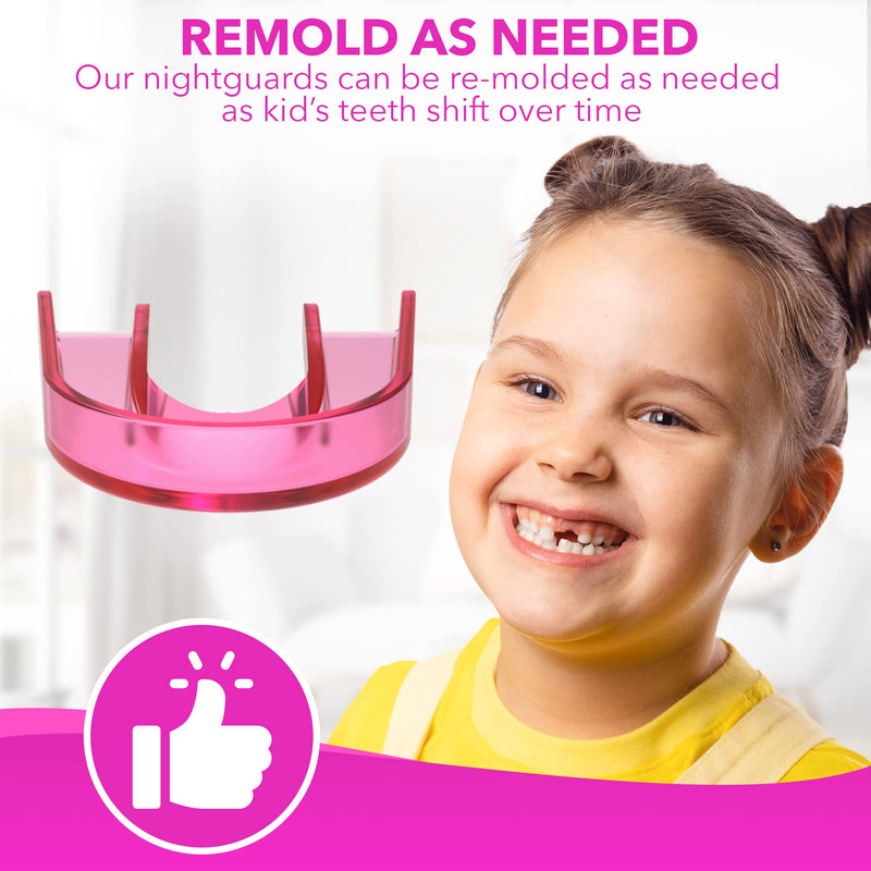 CustMbite Night Guard for Kids, Custom Fit Kids Mouth Guard for Teeth Grinding, Clenching, and Bruxism - Pink, 2 Pack