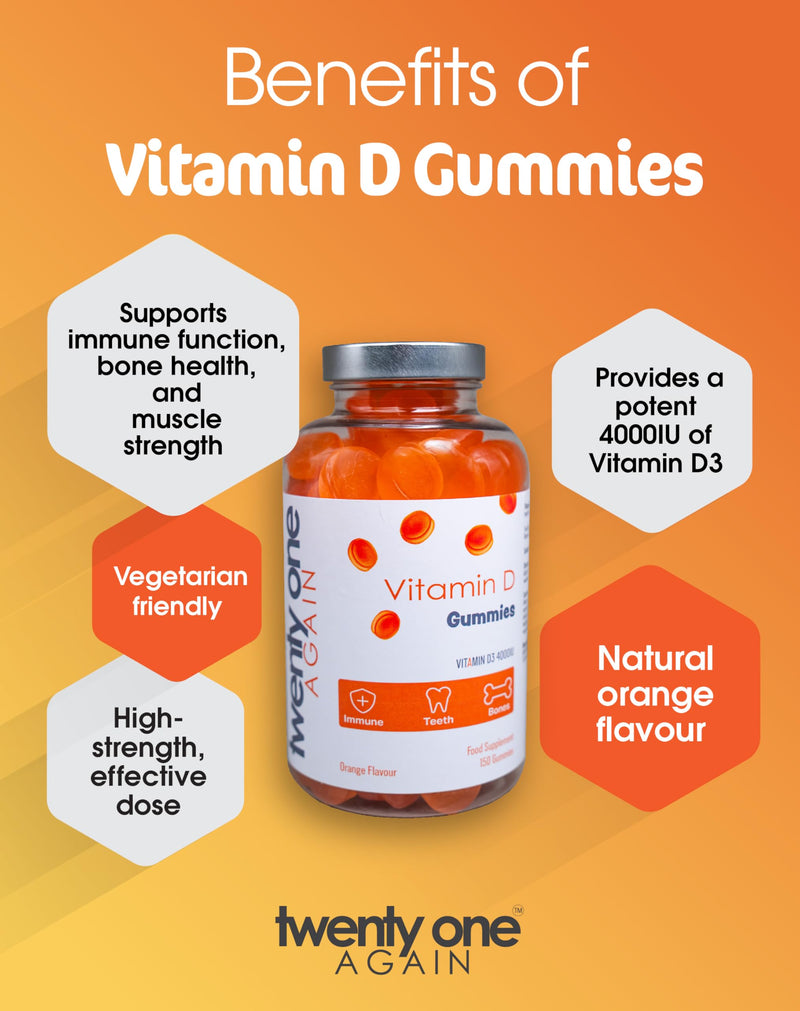 Vitamin D3 4000IU Gummies – High Strength – 150 Orange Flavour Chewable Gummies – Immune, Bone & Muscle Support