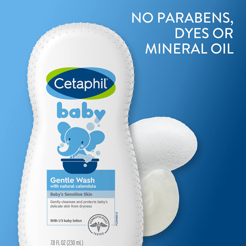 Cetaphil Baby Body Wash with Half Baby Lotion, Gentle Wash with Organic Calendula, Soothes Dry, Sensitive Skin for Everyday Use, Gentle Fragrance, Soap Free, Hypoallergenic, 7.8oz Lightly Scented 7.8 Fl Oz (Pack of 1)