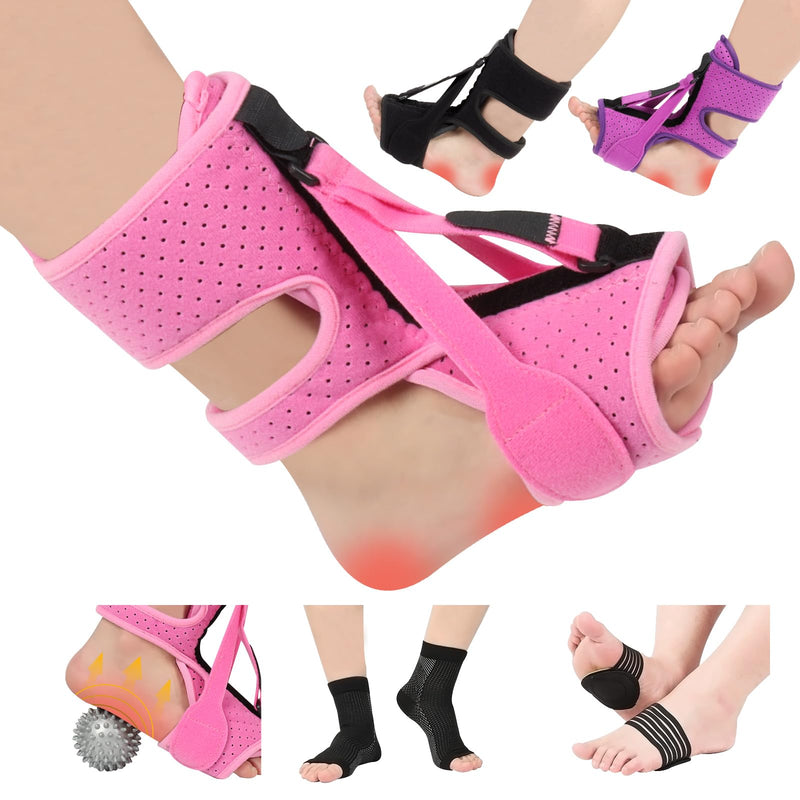 Plantar Fasciitis Night Splint, 3-Adjustable Relief with Massage Balls & Arch Support, For Men & Women(Pink) Pink