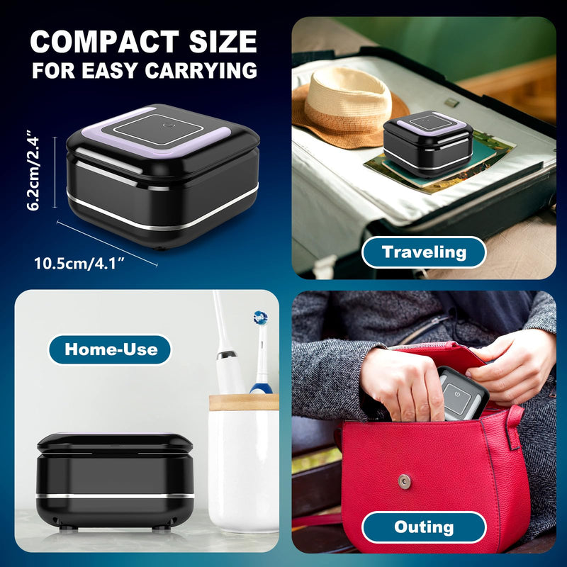 [Australia] - Ultrasonic Retainer Cleaner, Denture Cleaner Machine, Portable Sonic Cleaner Pod for Denture, Mouth Guard, Aligner, Night Guard, 180ML/42kHz Jewelry Cleaner Dark Black 