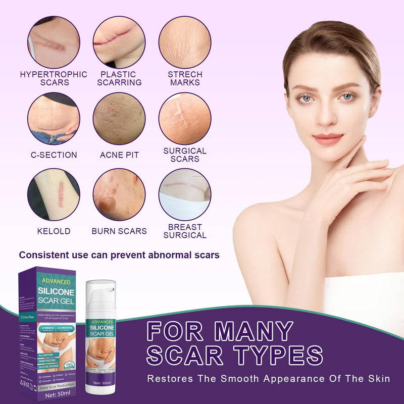 [Australia] - Silicone Scar Cream Scar Gel - Advanced Scar Gel Scar Treatment for Stretch Marks Removal, Old & New Scars, Surgical Scars, Burns, Acne, C-Section, Keloid Scar Treatment for Women & Men, 1.76Oz 