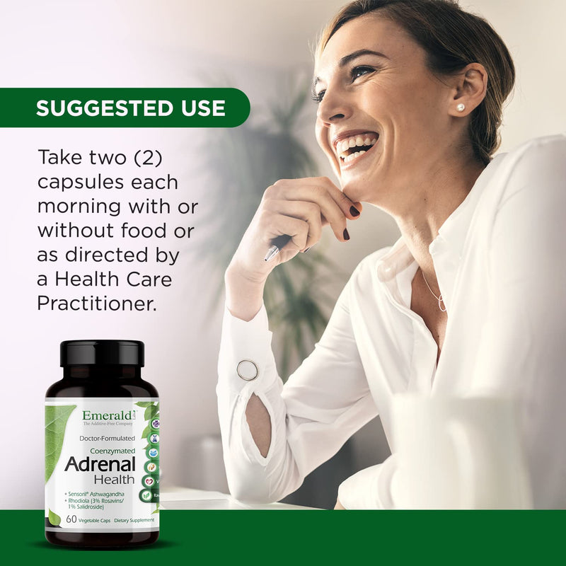 [Australia] - EMERALD LABS Adrenal Health - Stress Relief, Energy Support & Restorative Sleep with Sensoril Ashwagandha, B Vitamins, Rhodiola & More* - Gluten-Free - 60 Vegetable Capsules (30-Day Supply) 60 Count (Pack of 1) 