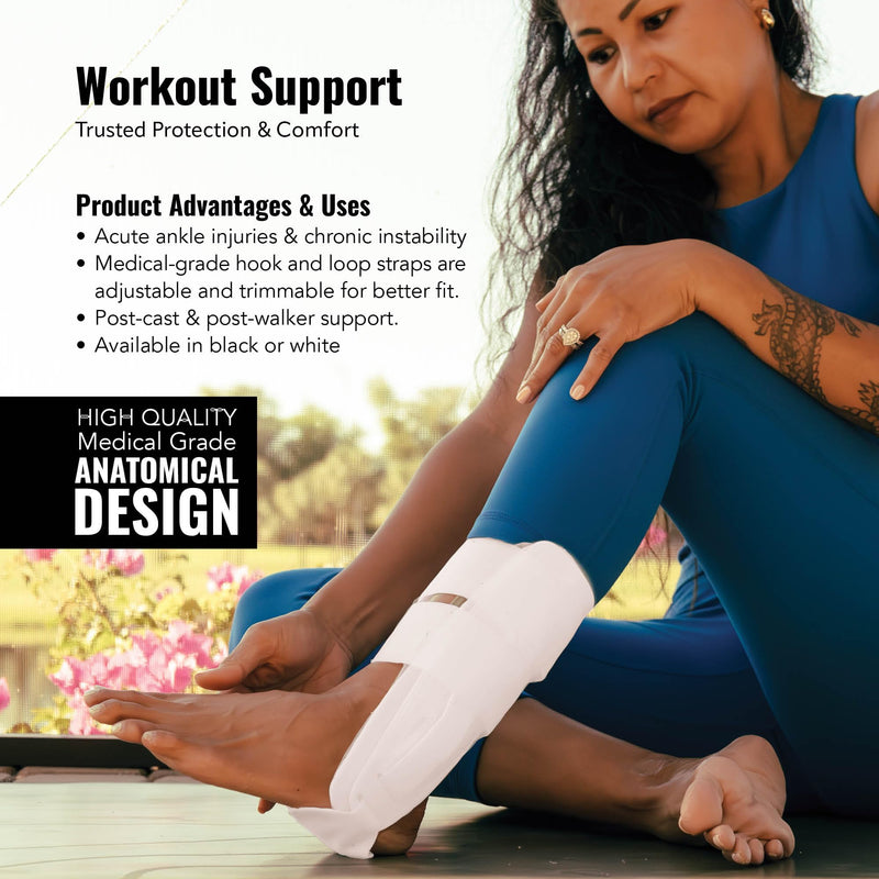 [Australia] - AnklePro Air Gel Stirrup Ankle Brace, Hard Core Side Stabilizer With Removable Cold Therapy Air Cushion & Gel Pad for Ankles, Ankle Brace for Women and Men, Ankle Support, Regular, White 
