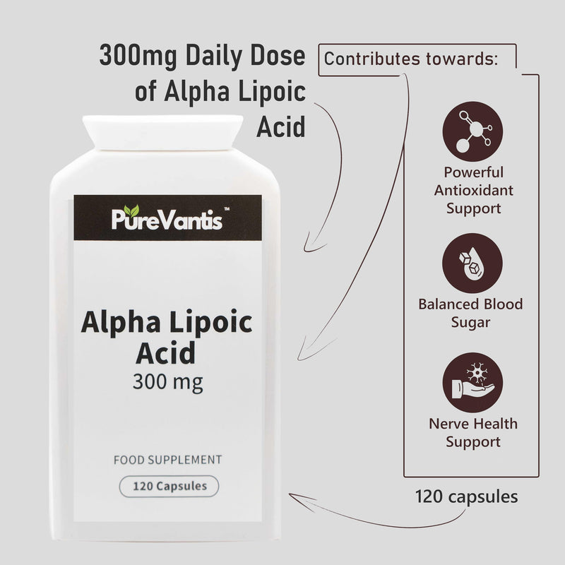 Alpha Lipoic Acid Supplement 300mg – 120 Capsules | R-ALA & S-ALA, Antioxidant & Energy Support, UK-Made