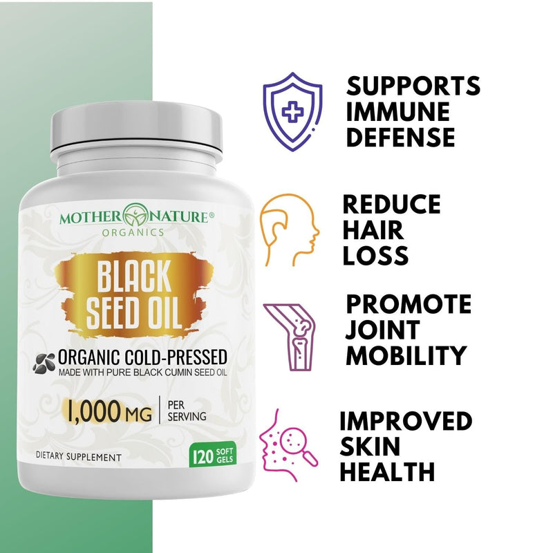 [Australia] - Black Seed Oil Capsules - 120 count (ORGANIC, non-GMO Liquid) Premium Cold Pressed Black Cumin Seed Oil - 500mg each, 1000mg Per Serving w/Omega 3,6, 9 