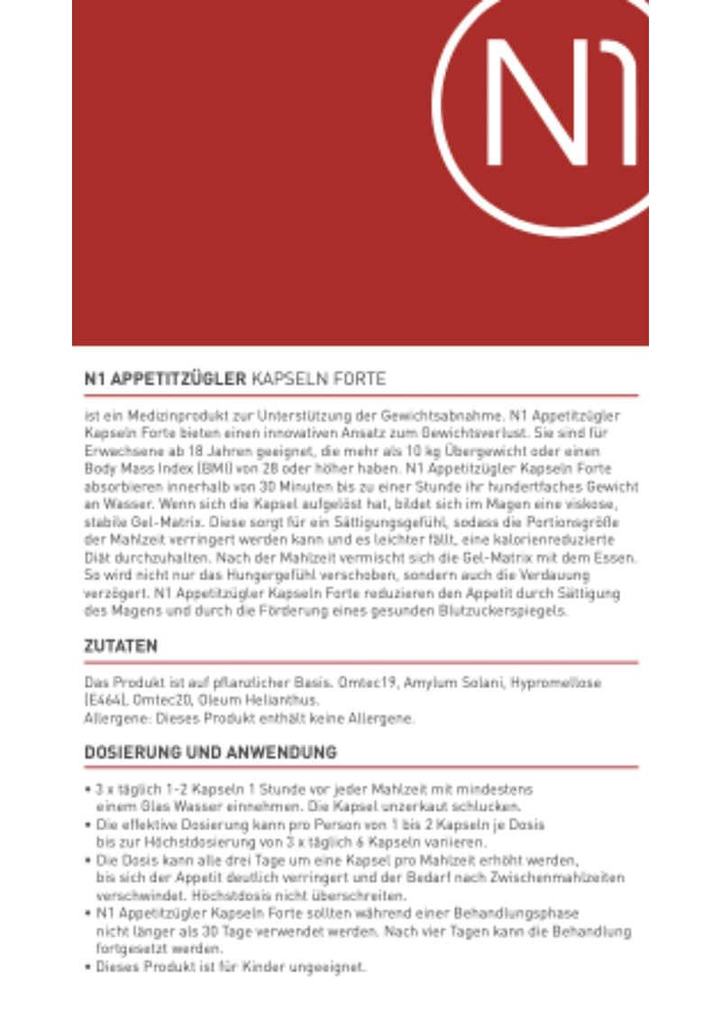 [Australia] - N1 Appetite Suppressant FORTE - Medical product for the treatment of severe obesity - diet, appetite suppressant for strong rapid weight loss, weight loss tablets quickly, 42 capsules 42 pieces (pack of 1) 