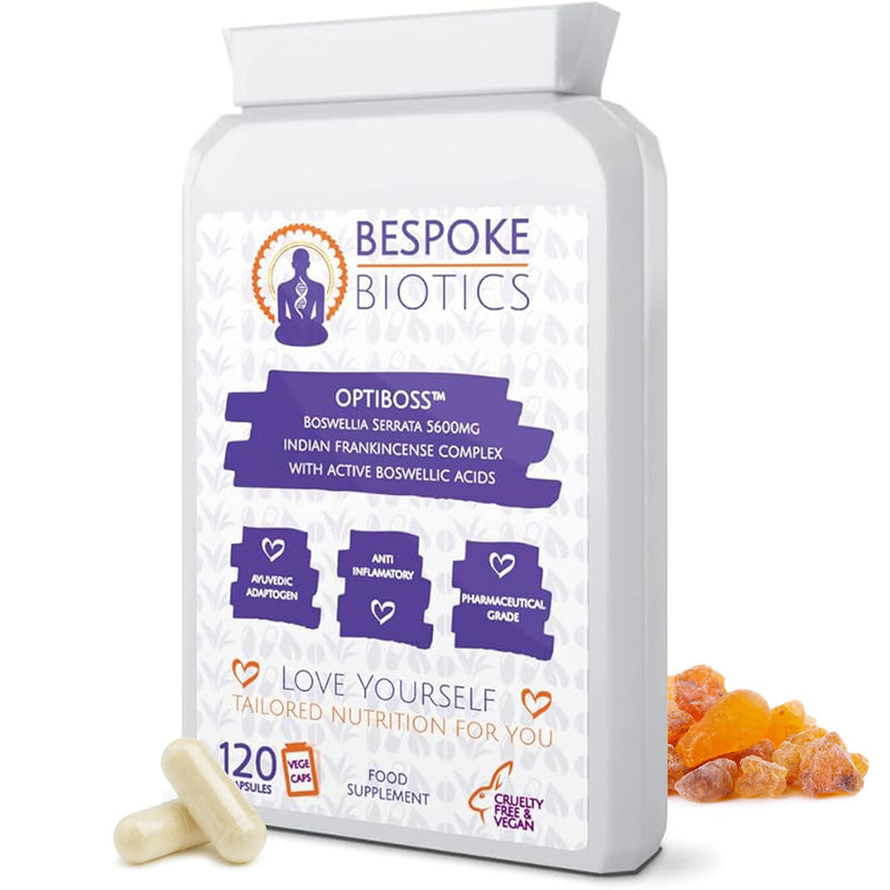 Boswellia Serrata 5600mg 120 Capsules (V) OPTIBOSS Strong Anti-inflammatory & Joint Support, Lung, Skin & Gut. Indian Frankincense Vegan Made in the UK to high GMP Standards