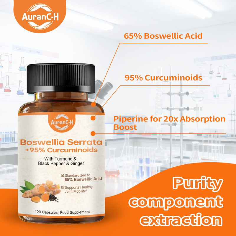 Boswellia Serrata Capsules, Boswellia for Humans - Anti Inflammatory & Joint Pain Relief Supplements - with Turmeric & Black Pepper & Ginger - 65% Boswellic Acids - Boswellia Extract 60 Capsules