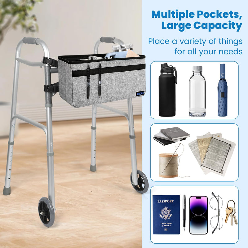 [Australia] - Walker Basket for Seniors, Walker Accessories, Folding Walker Bag with Large Capacity & Never Tipping Over, Best Gift- Gray (Not Fit Rollator Walkers) 