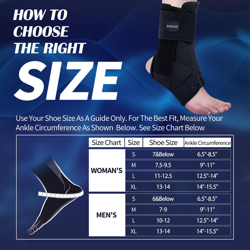 [Australia] - SNEINO Ankle Brace for Women & Men - Adjustable Ankle Support for Sprained Ankle, Breathable Lace Up Ankle Stabilizer for Running, Basketball, Volleyball (Black, Large 30) Black 