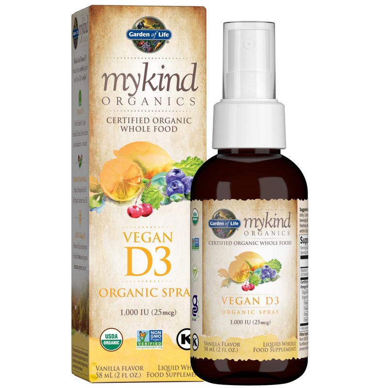 Garden of Life Organic Vegan Vitamin D3 1000 IU Liquid Spray with Omega Oils and Organic Vitamin C Spray for Immune Support, 60mg - 2 fl oz Bottles