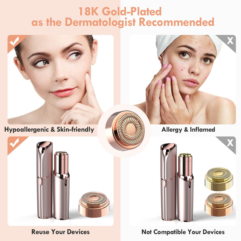 [Australia] - Replacement Heads for Flawless Facial Hair Remover, Replacement Blades for Finishing Touch Flawless Hair Removal Gen 2, 6 Count 18k Gold Heads with Storage Bag Rosegold-6pcs 