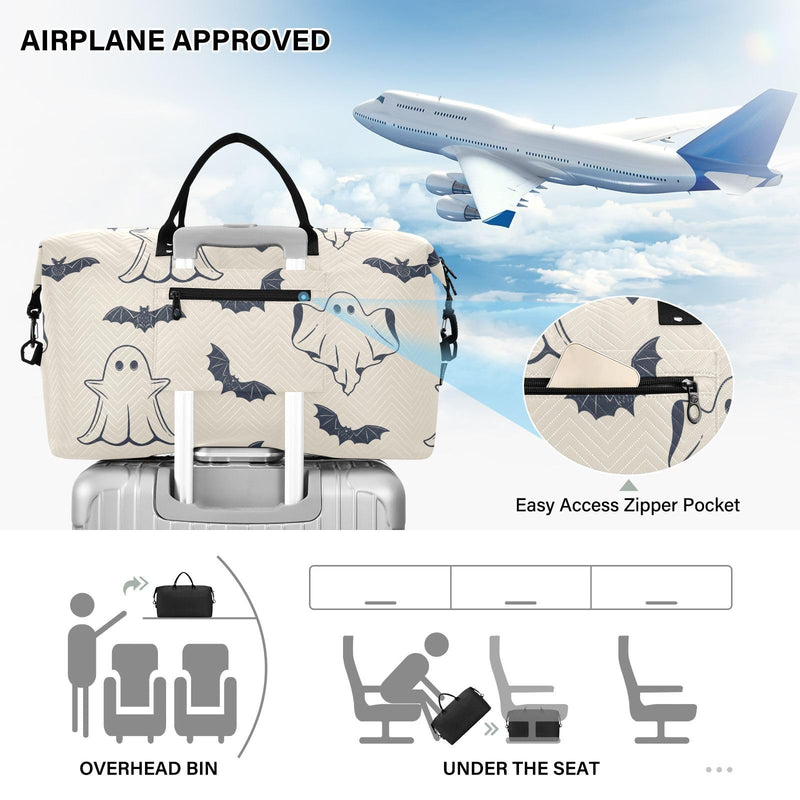 Burbuja Travel Duffel for Women, Halloween Spooky Weekender Overnight Shoulder Carry On Tote With Trolley Sleeve, Gym Bag With Toiletry Bag, Large Size
