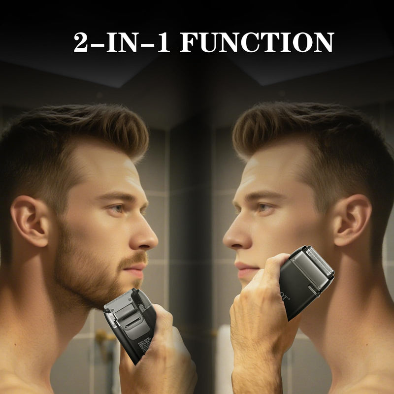 [Australia] - Latest 2-in-1 Electric Shaver Facial Mesh Shaver - Portable Cordless Shaver - Hidden Trimmer and Fast Charging Function - (3150 Mesh Holes, 60 Blades) Black 