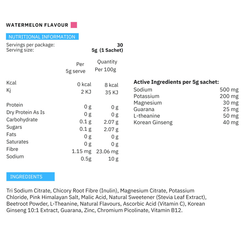 Smart Hydration+ Electrolyte Powder Drink Mix - Sachets - Zero Sugar Hydration, Nootropic Focus, Gut Friendly - All Natural (15 Pack, Watermelon)