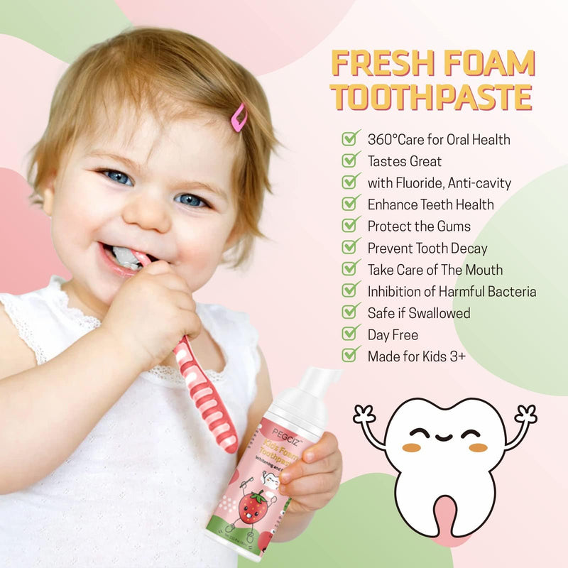 Foam Toothpaste Kids,Toddler Toothpaste with Low Fluoride & Natural Formula to Reduce Plaque, Kids Toothpaste for U Shaped Toothbrush for Children Ages 3 Plus (120 ML, Strawberry & Watermelon) 1.06 Fl Oz (Pack of 2)