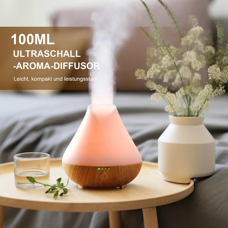 [Australia] - PureMist 100ml Aroma Diffuser for Fragrance Oils, Small Ultrasonic Humidifier Aromatherapy Oils Diffuser with 7 Color LED Light Wood Grain 