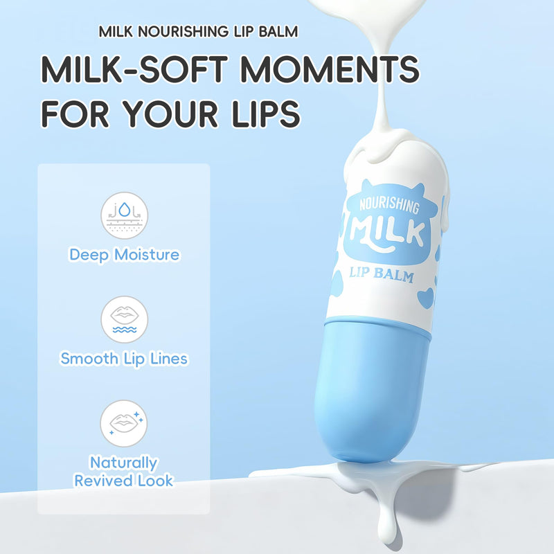 Milk Lip Balm Hydrating, Lip Moisturizer With Hyaluronic Acid, Shea Butter, Vitamin E, Skincare Overnight Lip Repair Stick Treatment Mask, 12hr Long-Lasting Moisture, Gifts for Women, 0.12 oz Transparent - Milk