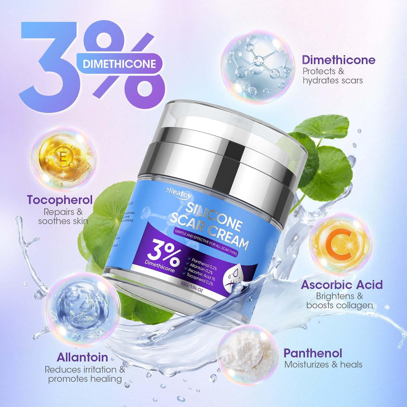 [Australia] - Silicone Scar Cream for Surgical Scars, 3% Dimethicone Complex Silicone Scar Gel for Old & New Scars, C-Section, Pregnancy, Acne, Injury, Keloids, Burns, Non-Irritating Scar Removal Cream(55ML) 55ML 