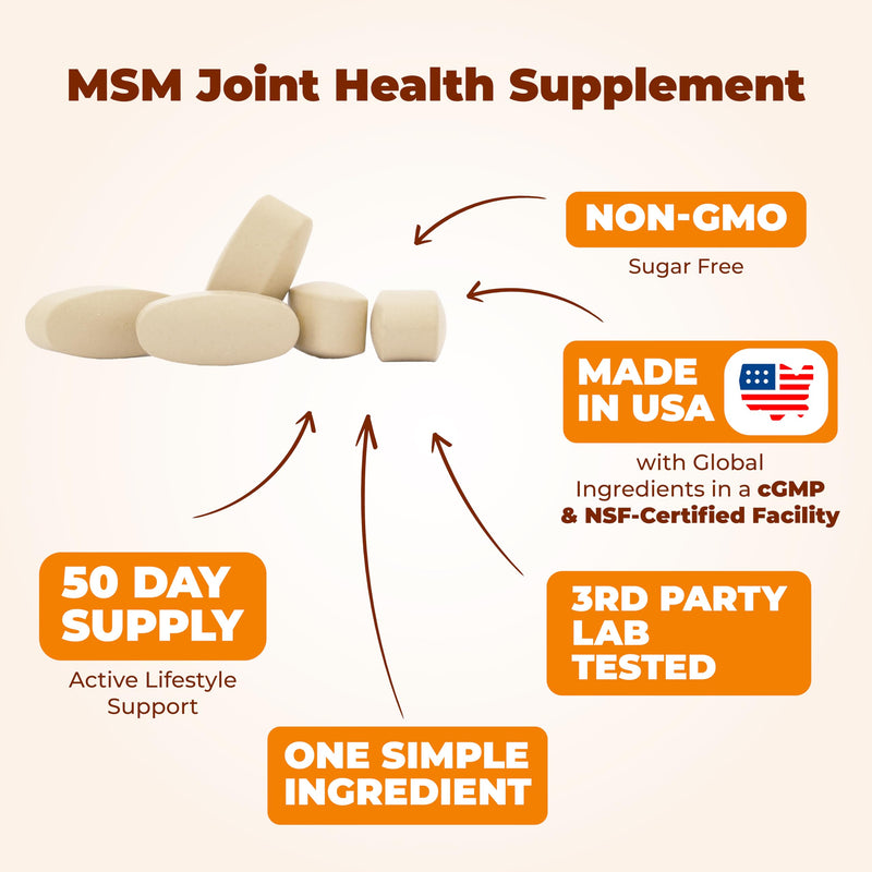 [Australia] - MSM 2000mg - Joint Support Supplement for Cartilage & Joint Health. Antioxidant Properties. Aids Inflammatory Response. Occasional Discomfort Relief - Back, Knees, Hands. Non-GMO. Vegan. 50 Day Supply 100 Count (Pack of 1) 