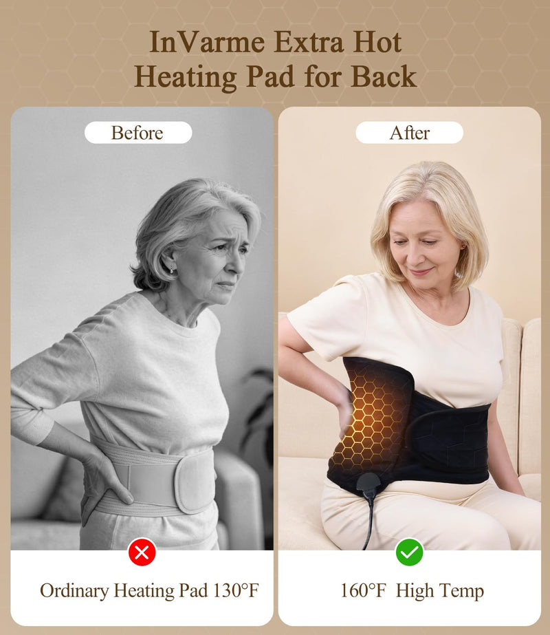 Extra-Hot Heating Pad for Back: Deep Relief Chronic Lower Back Pain | Far Infrared Hottest 160℉ 3s Fast Heat - Relaxation Muscle for Seniors Women Men - 12" x 50" 8 Temps & 4H Auto Off (Medium)