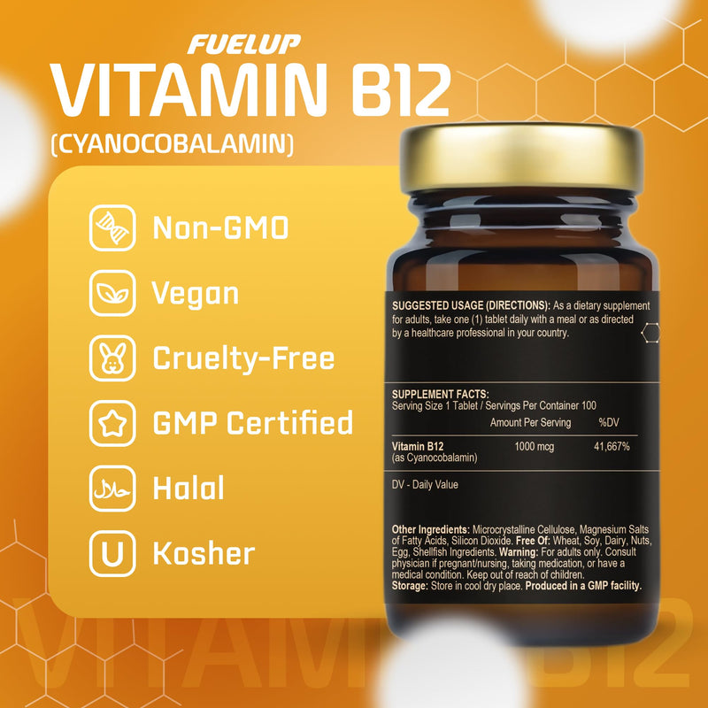 Vitamin B12 1000 mcg - 100 Tablets, Cyanocobalamin, High Potency | High-potency cyanocobalamin supports energy production, metabolism, healthy red blood cells & nervous system function.