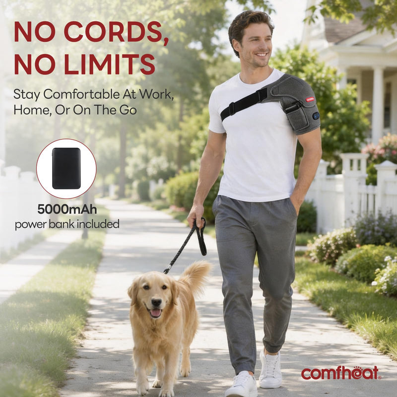 Cordless Shoulder Heating Pad with Massager, Heated Shoulder Brace | Rotator Cuff Frozen Shoulder Pain Relief Heat Wrap, 5000mAh Battery Powered 1-3H Hot Compress for Men & Women Heating & Vibration Massage