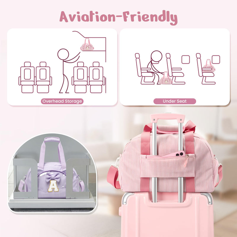Elilier 5 Year Old Girl Birthday Gift, Dance Bag with Makeup Bag, Letter P | Girls Duffle Bag, Preppy Gifts for 5-8 Year Old Girl, Overnight Bag for Girls, Initial Travel Duffel Bag for Kids Pink