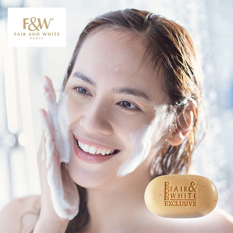 FAIR & WHITE Exclusive Exfoliating Soap - 7 oz / 200 g - Skin Brightening Bar, Moisturizing Soap for Uneven Skin Tone, with Vitamin C and Shea Butter 7 Ounce (Pack of 1)