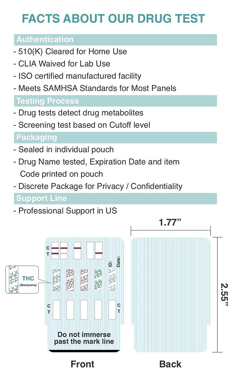 Easy@Home 5 Pack Multi Drug Screen Test, 4 Panel Urine Drug Test | Testing for Cocaine(COC), Marijuana(THC), Methamphetamine(MET), Morphie(MOR), Including THC Tests for Home Use, EDOAP-144 5 Tests