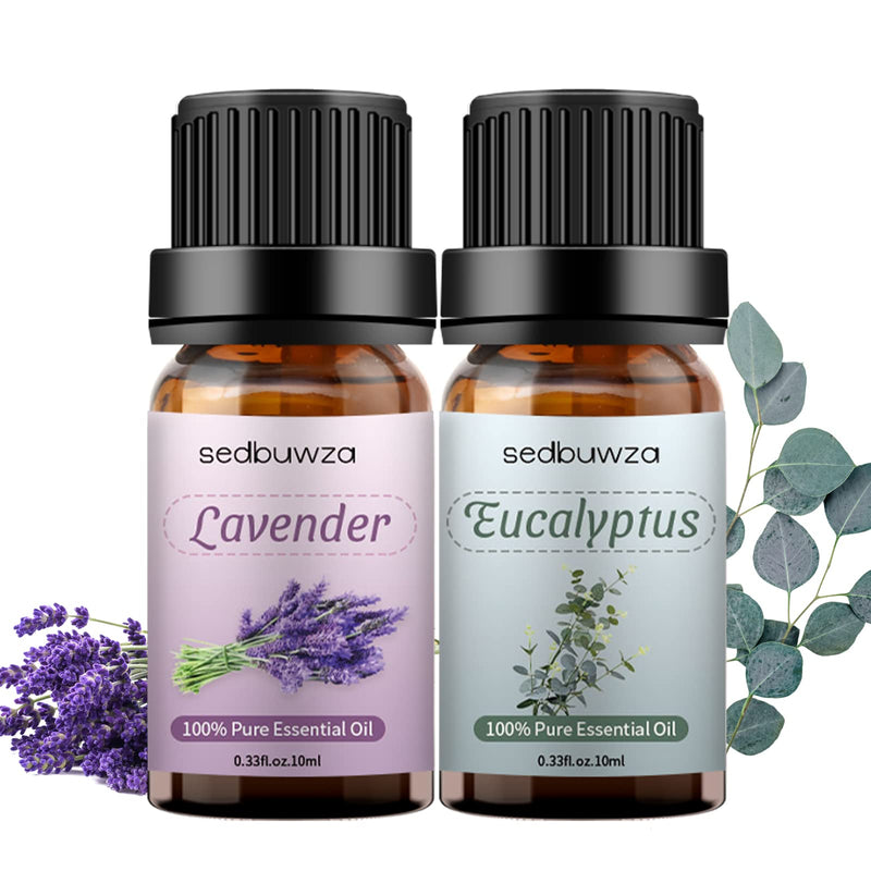 [Australia] - Sedbuwza Lavender Eucalyptus Essential Oil Set, Lavender Fragrance Oil Eucalyptus Scent Oil Set for Diffuser, Aromatherapy, Massage, Soap, Candle Making 2 x 10 ml Lavender + Eucalyptus 0.33 Fl Oz (Pack of 2) 