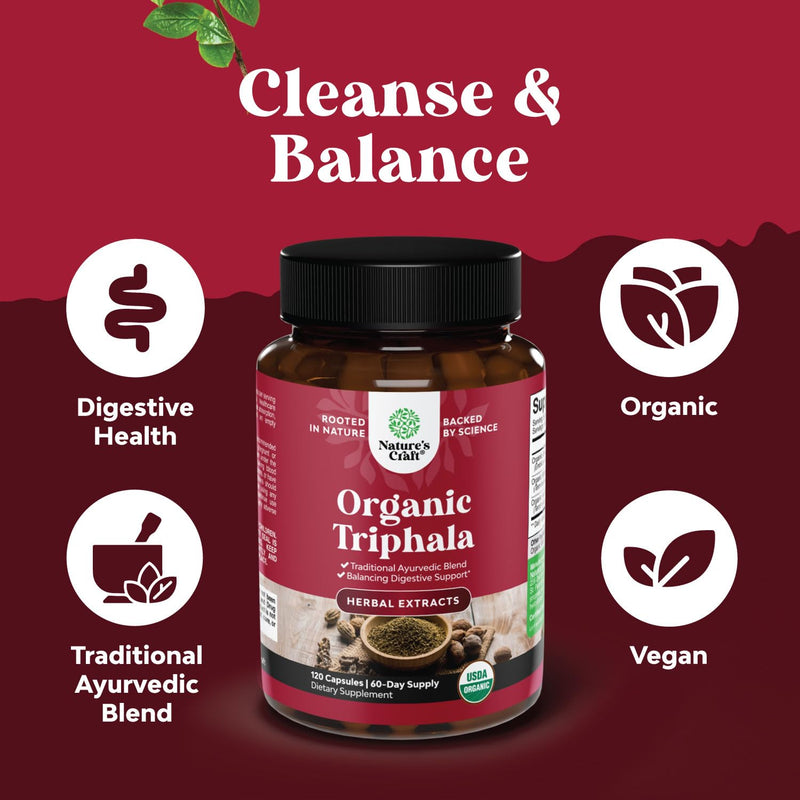 [Australia] - Digestive Triphala Capsules Organic Complex - Organic Triphala Colon Cleanser & Detox Digestive Health Supplement - Ayurvedic Complex for Gas Bloating & Constipation Relief for Women & Men (2 Months) 120 Count (Pack of 1) 