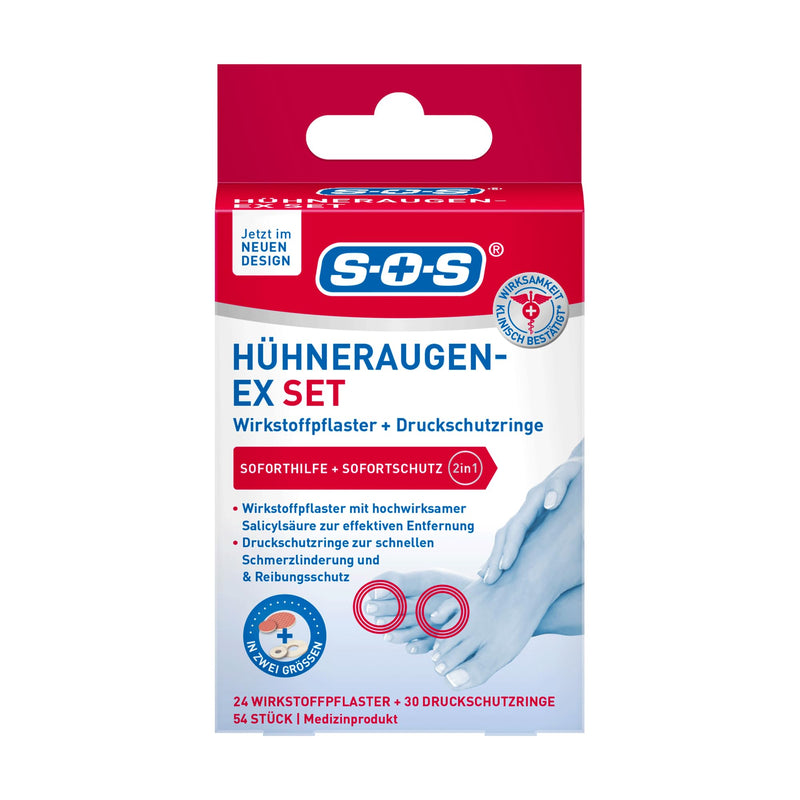 [Australia] - SOS Corn Ex Set, corn plasters for immediate pressure relief, corn remover with salicylic acid, quick pain relief and protection against friction, 1 x 54 pieces pack of 1 