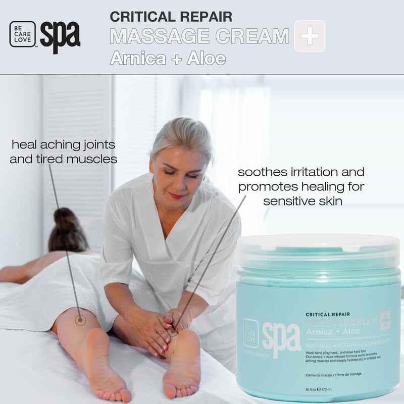 [Australia] - BCL Spa Critical Repair Massage Cream with Arnica, Aloe Vera, Kelp, Argan Oil, Shea Butter | Soothing Relief and deep Skin Nourishment Body Moisturizer, Vegan, Organic | Made in USA | 16 fl oz Arnica & Aloe 16 Fl Oz (Pack of 1) 