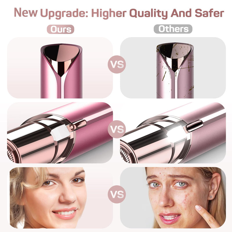Facial Hair Removal for Women, Electric Painless Facial Hair Remover for Face, Lip, Chin with 2 x Replacement Heads Rose+2 Heads