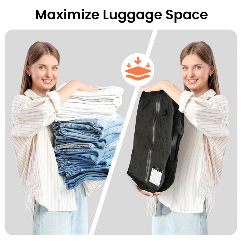 BAGAIL TPU Travel Vacuum Bags with Tag Pocket, IPX8 Waterproof Zipper, Reusable Space Saver Bags for Suitcase and Backpack (L+pump) L-With Pump