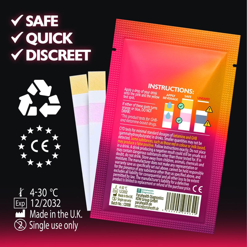 Drink Safety Test Strips, 1 Test – Detect Harmful Substances in Seconds – Portable Personal Security Kit for Clubs and Parties – Compliant with California Law