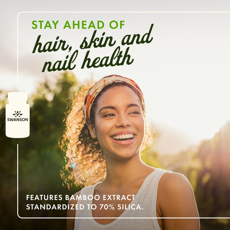 [Australia] - Swanson Bamboo Extract - Natural Hair, Skin and Nails Supplement - 70% Silica Content Supporting Collagen Formation & Bone Growth - (60 Veggie Capsules, 300mg Each) (2 Pack) 