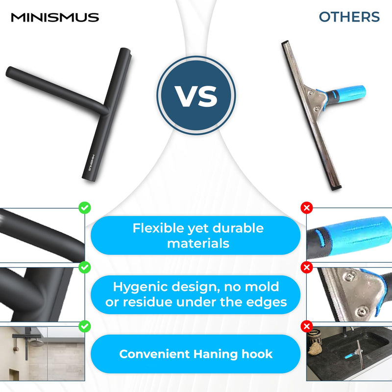 [Australia] - Minismus Shower Squeegee with Hook - Silicone Window Wiper - Shower Squeegee for Glass Doors - Glass Squeegee Bathroom Shower - Window Squeege (8.25 Inches, Black) 8.25 Inches Black Hook 