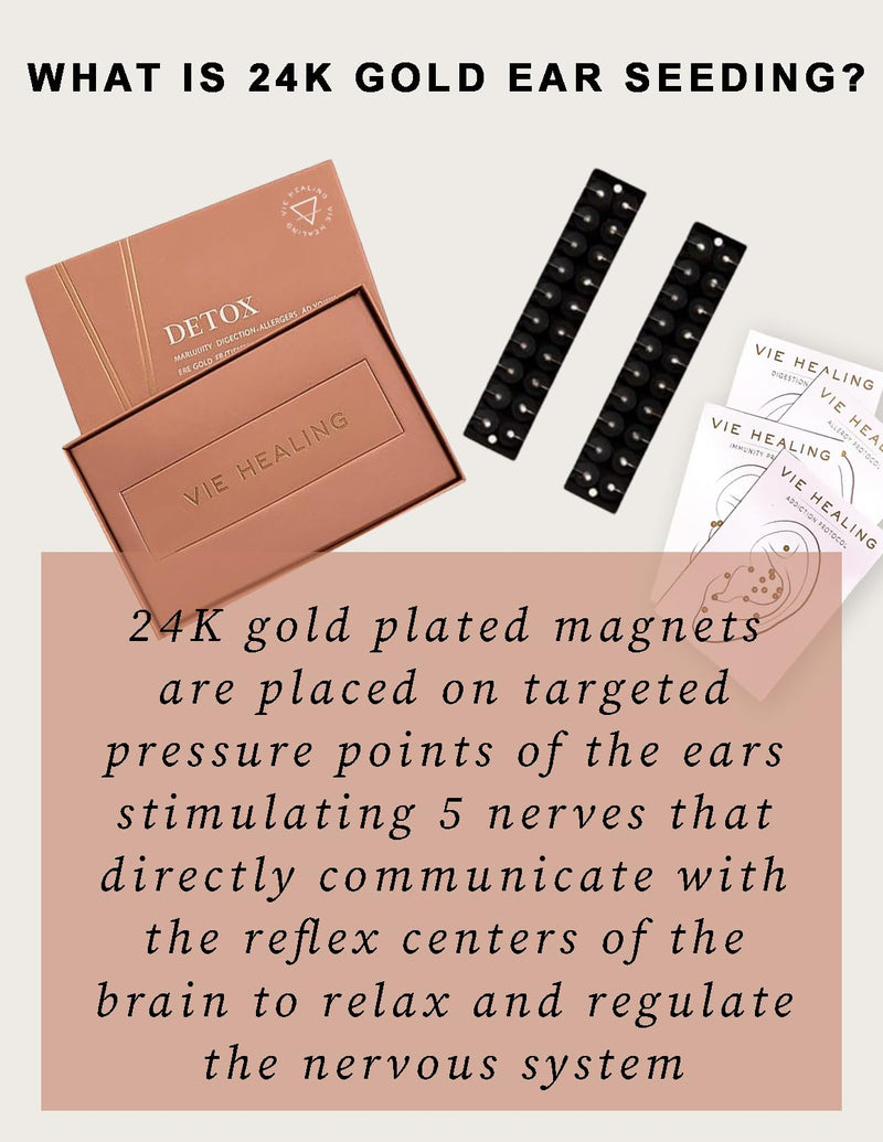 [Australia] - 24k Gold Ear Seeds with Ear Chart - Ear Seed Acupressure Kit for Reflexology and Energy Flow - Acupressure Ear Seeds for Immune System Booster, Allergies, & Digestive Health - (Detox) Detox 