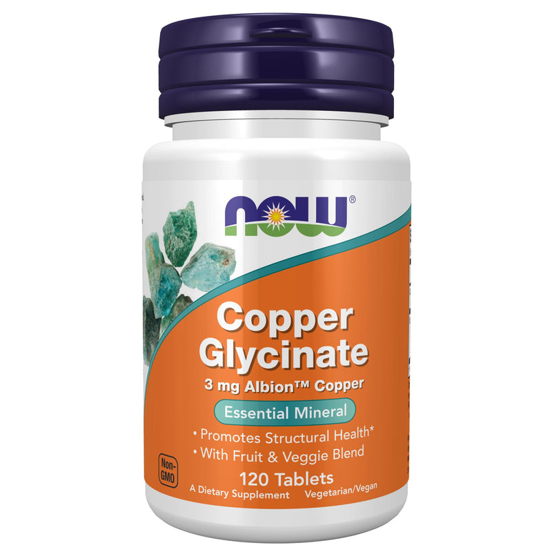 NOW Supplements, Copper Glycinate with 3mg Albion Copper, Promotes Structural Health*, 120 Tablets, Light Gray, Tan 120 Count (Pack of 1)