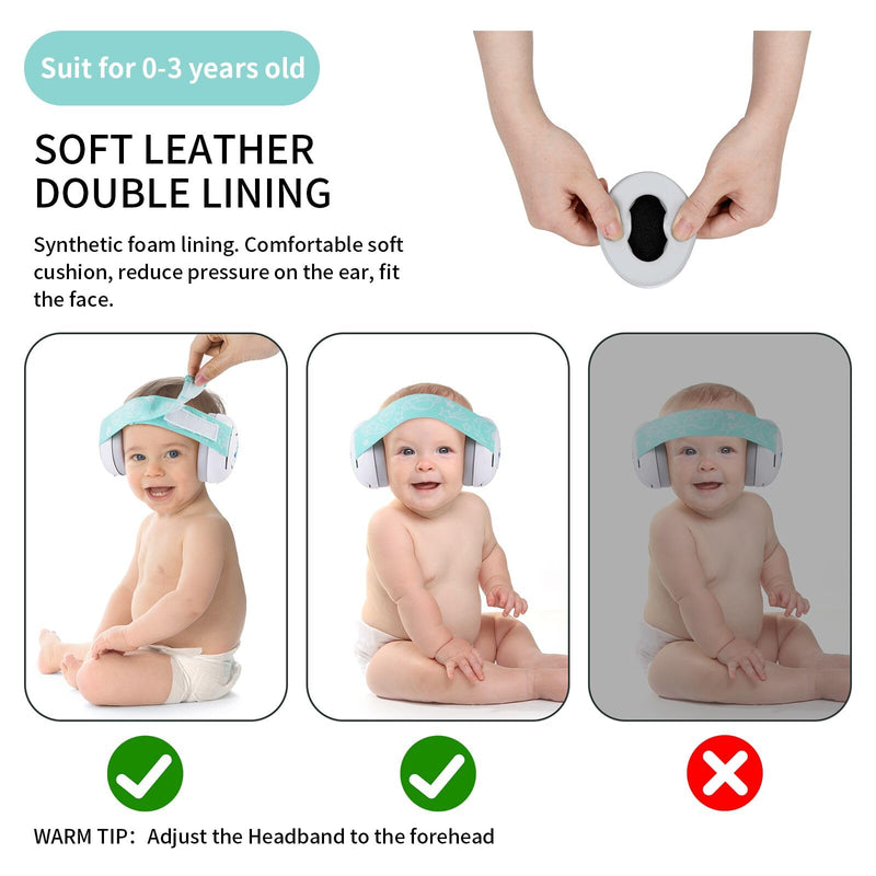 [Australia] - LYSIAN Baby Headphones Hearing Protection Ear Muffs for Infants 0-3 Years with Elastic Headband, Noise Cancelling Baby Earmuffs for Parade Fireworks, Festival, Sleep, Travel, Plane (White) White 
