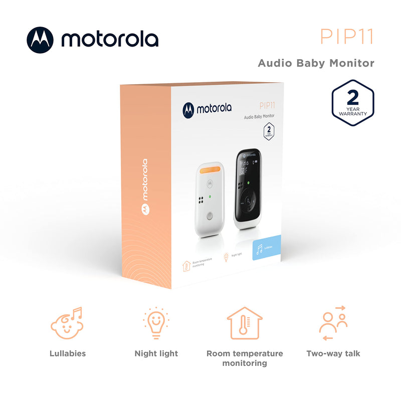 [Australia] - Motorola PIP11 Audio Baby Monitor - Night Light, LCD Screen, 1000ft Range, Secure Connection, Two-Way Talk, Room Temp, Lullabies, Portable Parent Unit (Outlet or AAA Rechargeable Batteries Included) 